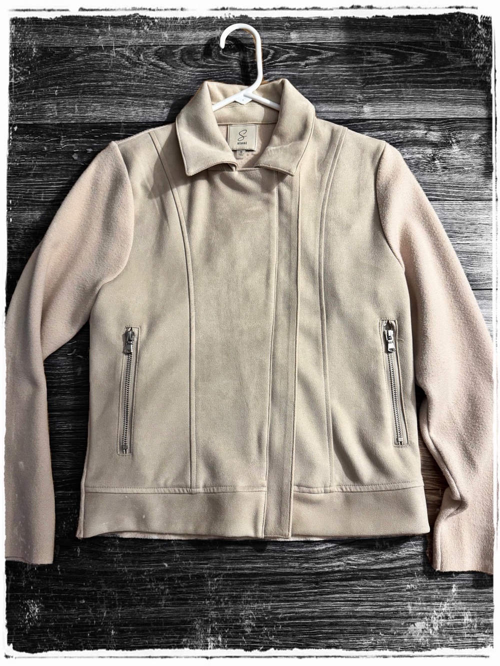Sioni Beige Zip-Front Blazer Jacket